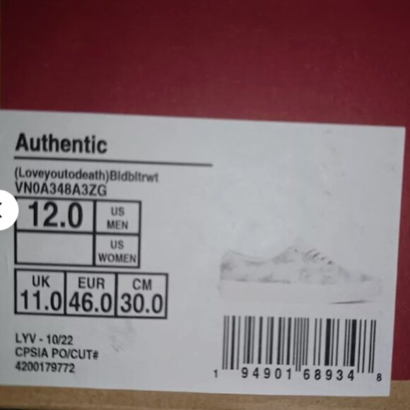 Vans Men's 12 Love You To Death Authentic  VN0A348A3ZG - Picture 5 of 12